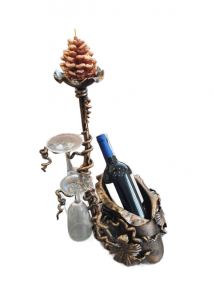 Butelio ir taurių laikiklis - žvakidė