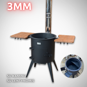 PREMIUM nuo 8L iki 22L 3MM krosnelė su kaminu, su lentynomis
