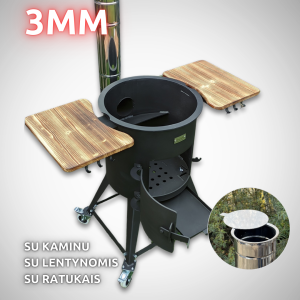 PREMIUM nuo 8L iki 22L 3MM krosnelė su kaminu, su lentynomis, ratukais